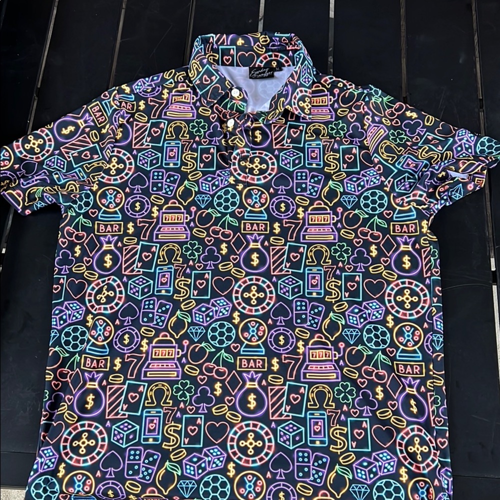 Black Polo Shirt with Bold Design